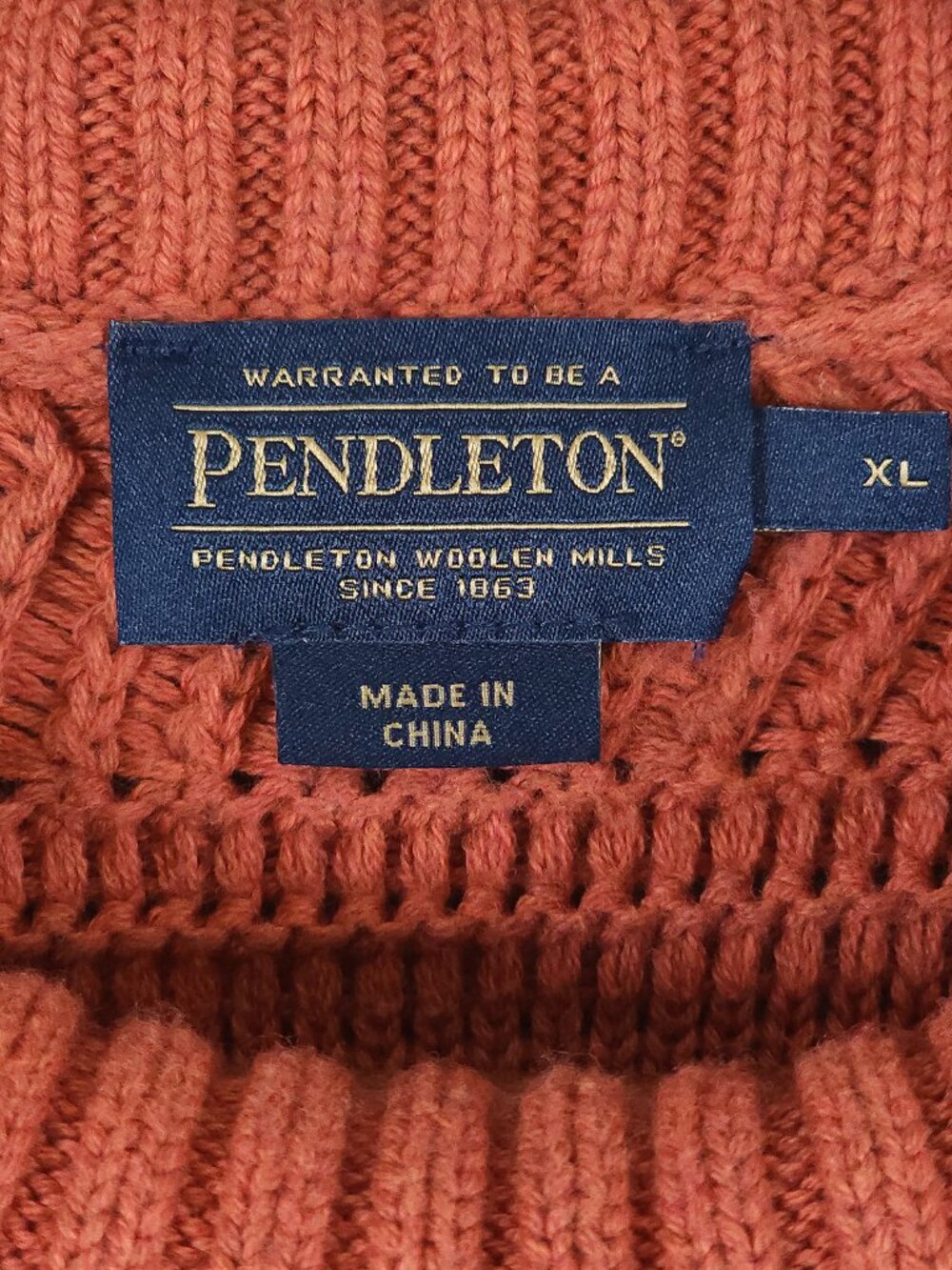 Pendleton XL Chunky Knit Cotton Cashmere Sweater Orange Cabincore Chevron Fall - Picture 8 of 10